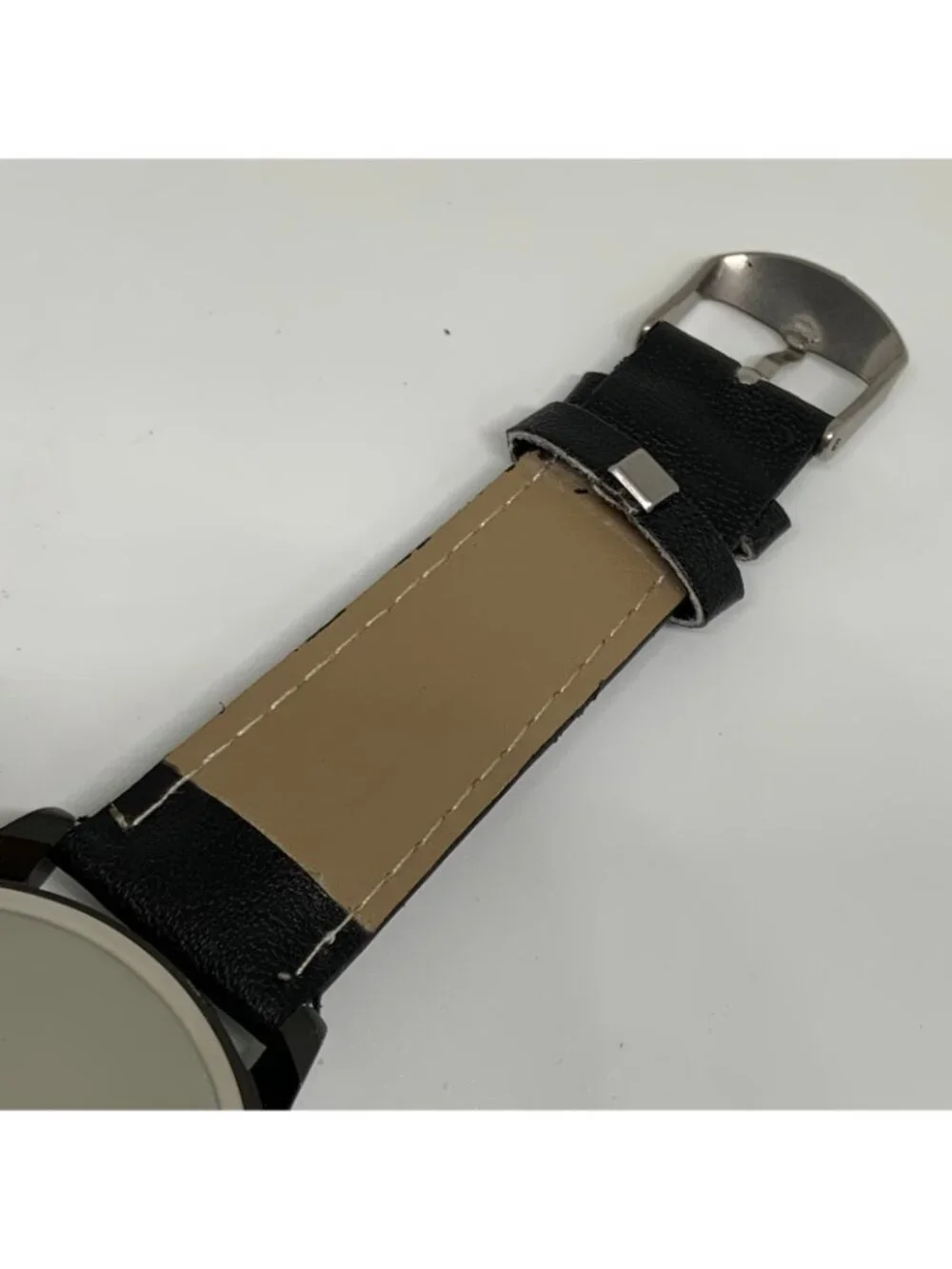 MiGEER men’s quartz analog watch 42mm silver tone black dial leather running